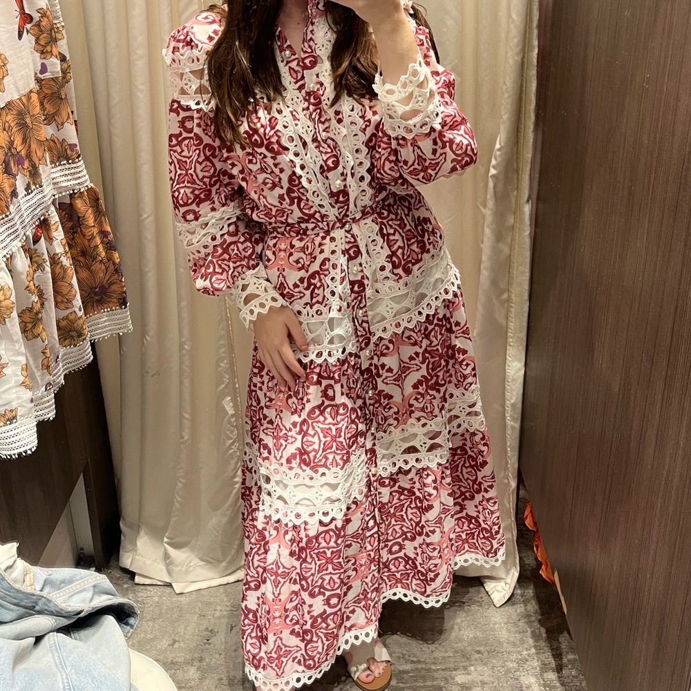 Zimmerman style maxi dress pink and white dress with lace detailing